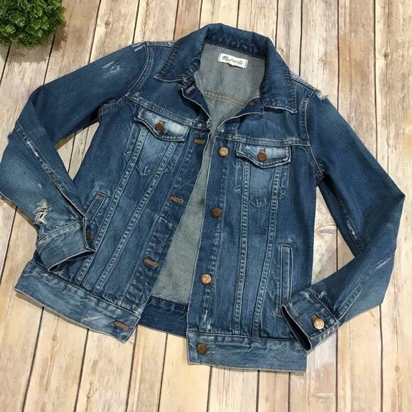 Madewell Distressed Denim Jean‎ JacketRose Gold Women’s Size XS - Picture 1 of 5